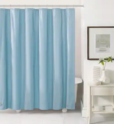 Front. Kate Aurora - Kate Aurora Hotel Heavy Duty 10 Gauge Vinyl Shower Curtain Liners - Baby Blue 72" x 72" Standard Shower Curtain Liner - Baby Blue.