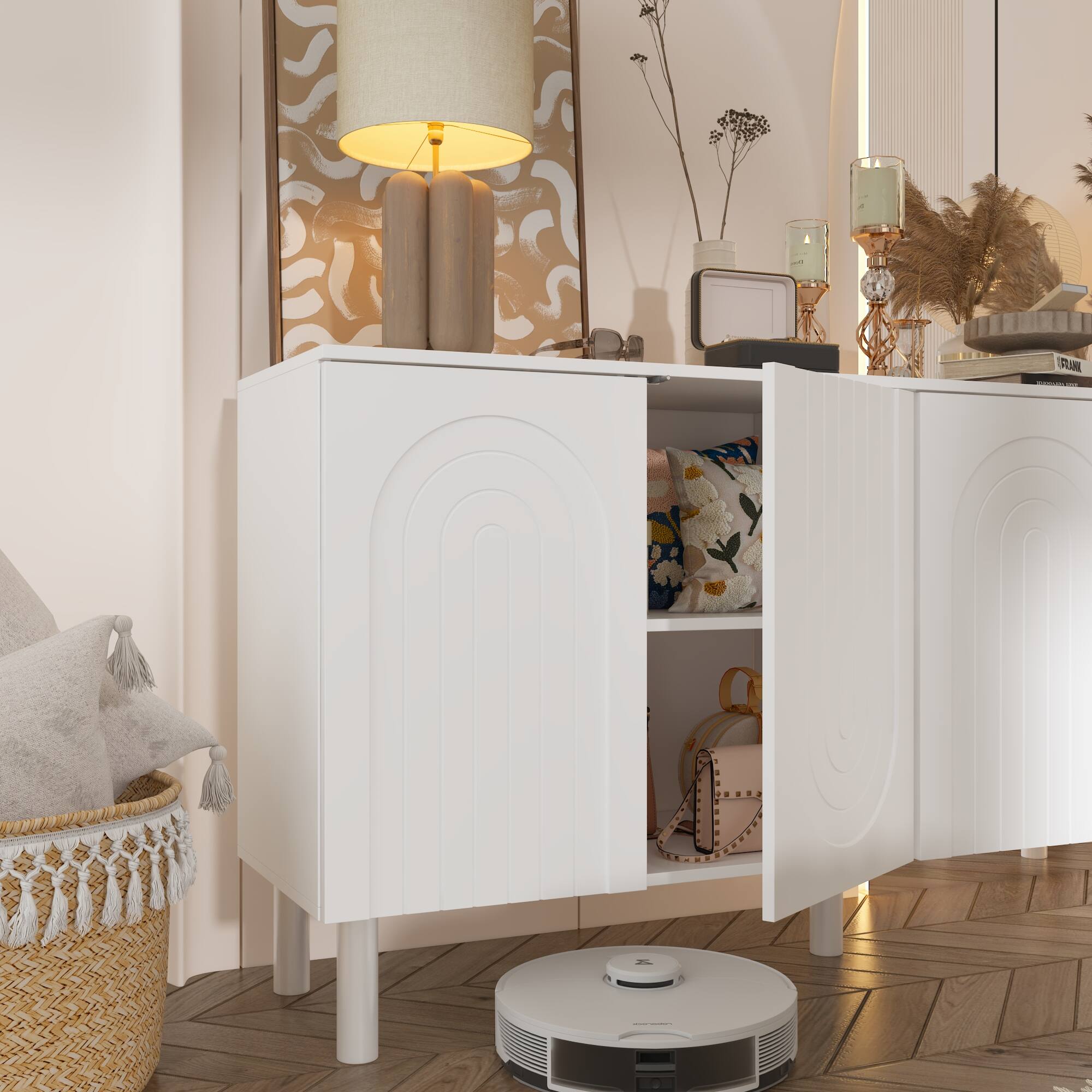 Alt View 10. FUFU & GAGA - FUFU&GAGA Versatile White Storage Cabinet - Multi - Scenario Elegance - White.