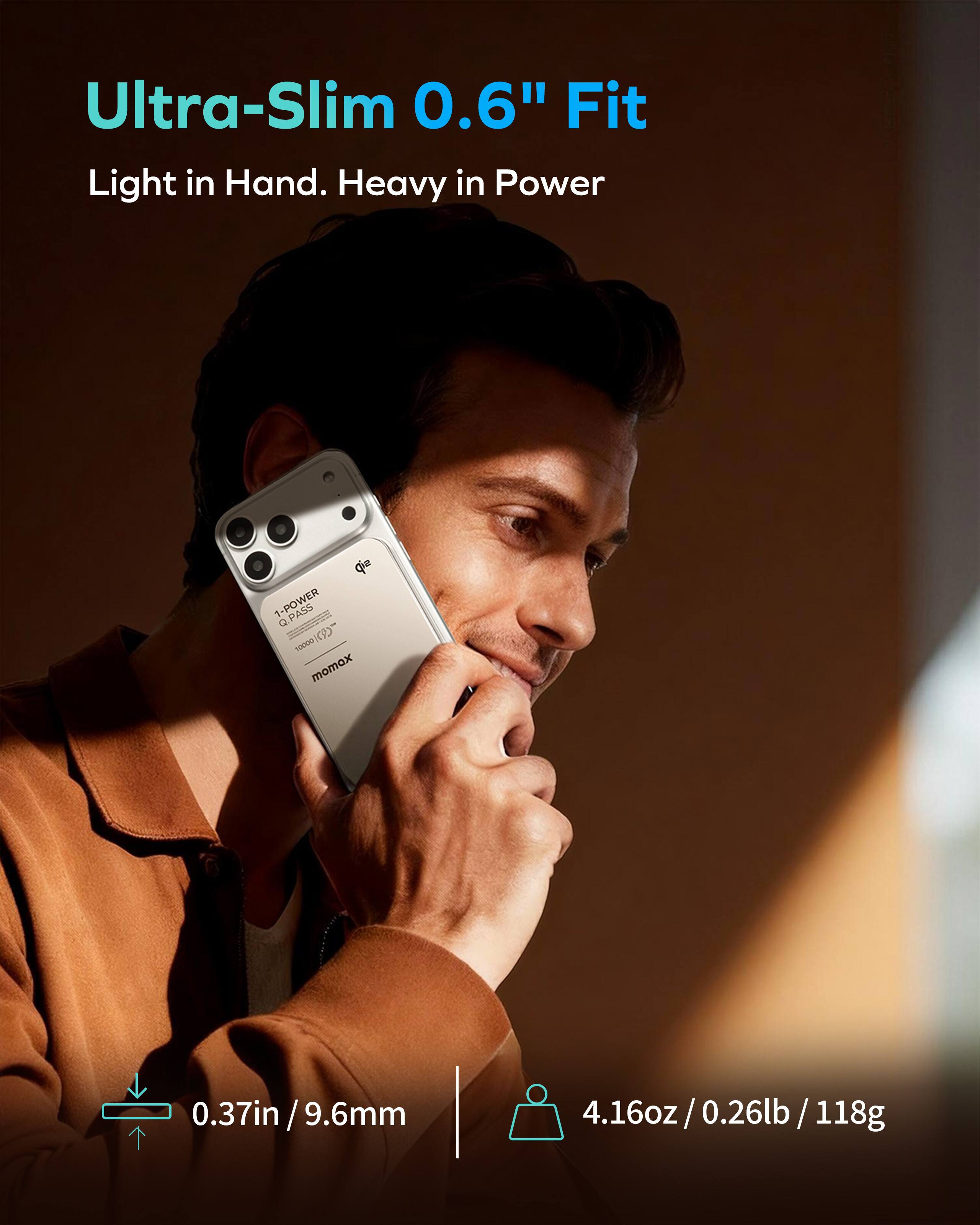 Ultra-Slim 0.6" Fit  
Light in Hand. Heavy in Power  

1-POWER PASS 2 C53  
1000D momox  

0.37in / 9.6mm  

4.16oz / 0.26lb / 118g