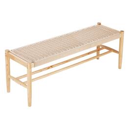 VEVOR - Rattan Bench, 47.6" Wooden Rattan Bench with Shoe Storage, Entryway Bench with Oak Legs, Solid Boho Bench - Wood