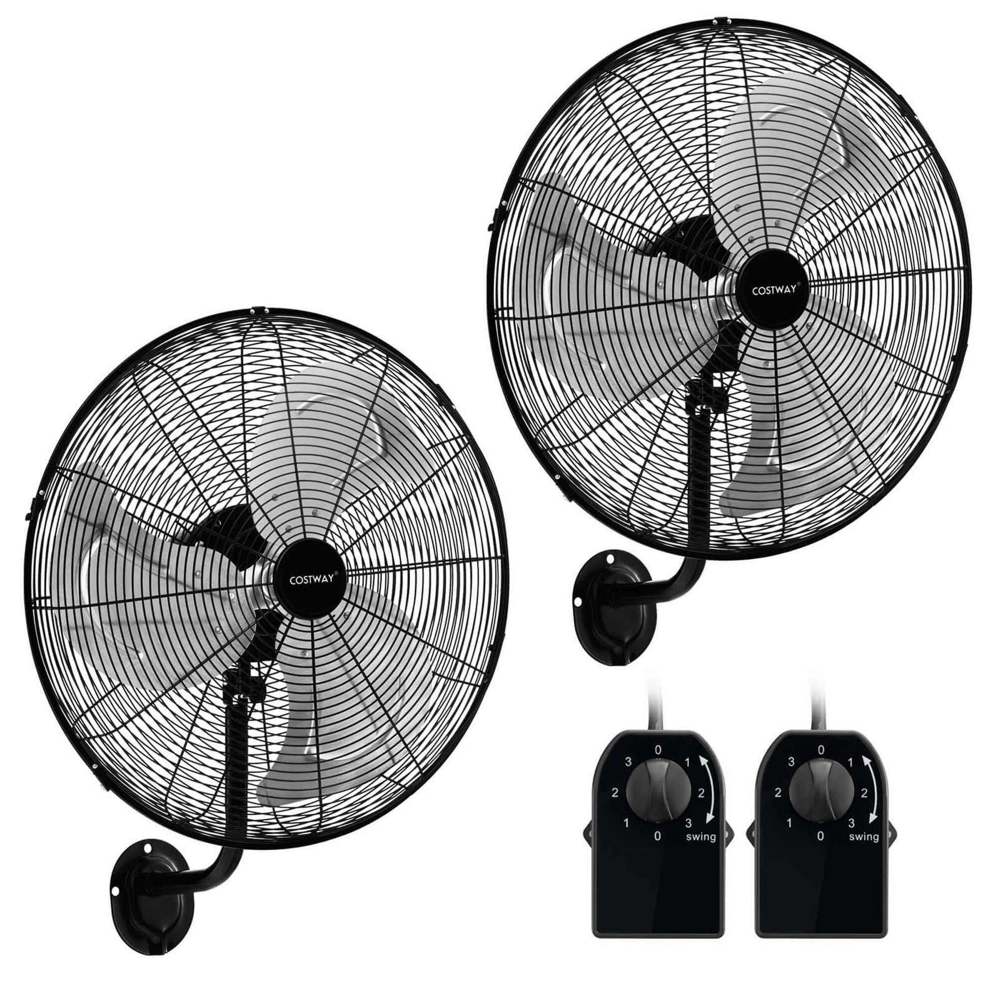 Costway - 2 PCS 20" Wall Mount Fan with 3-Speed Options 85° Oscillation 30° Tilt 6 FT Cord - Black