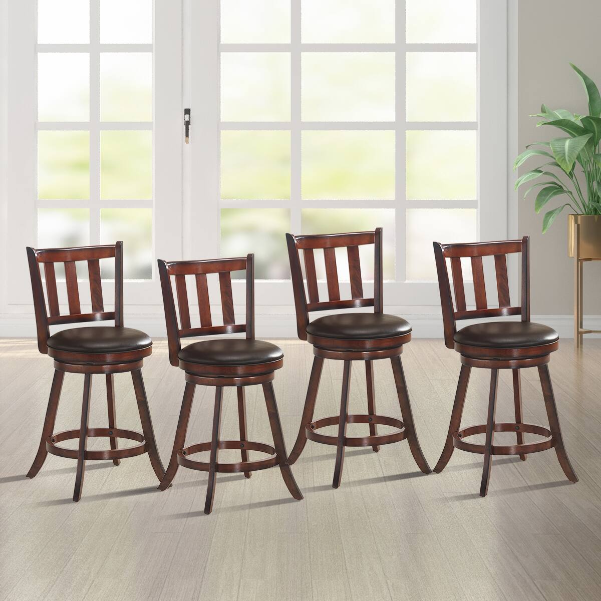 Alt View 1. Costway - Costway Set of 4 25" Swivel Bar stool Leather Padded Dining Kitchen Pub Bistro Chair - Nut-brown.