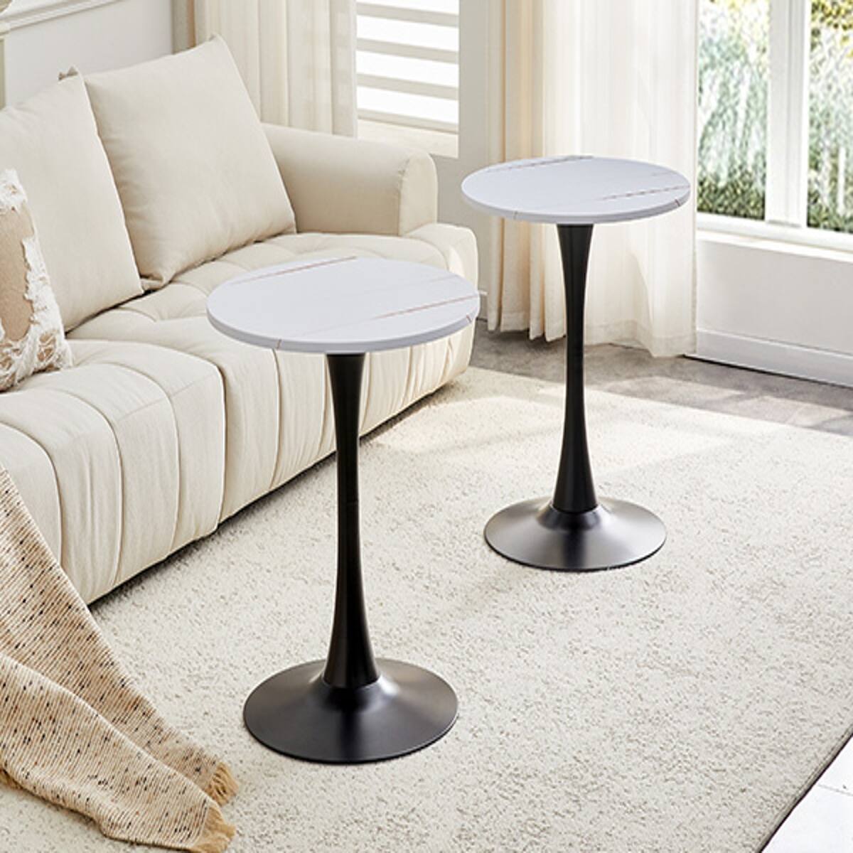 Angle. Loheer - Loheer 23.6 inch Round Dining Table, White MDF Top and Black Metal Pedestal for Small Spaces - White and Black.