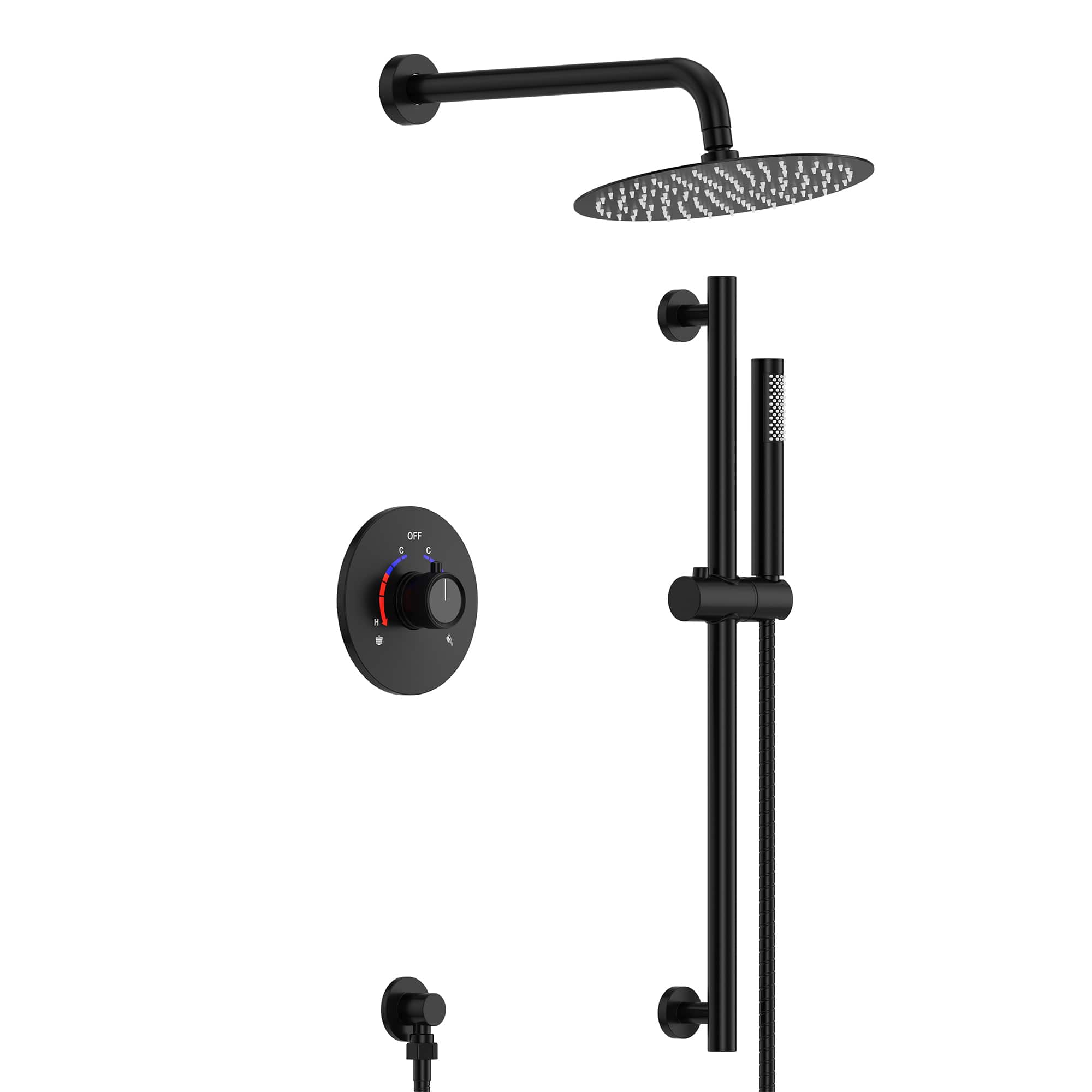 GRANDJOY - Modern Anti-Scald Multifunction Shower System with Adjustable Slide Bar and Fingerprint-Resistant Finish - Matte Black