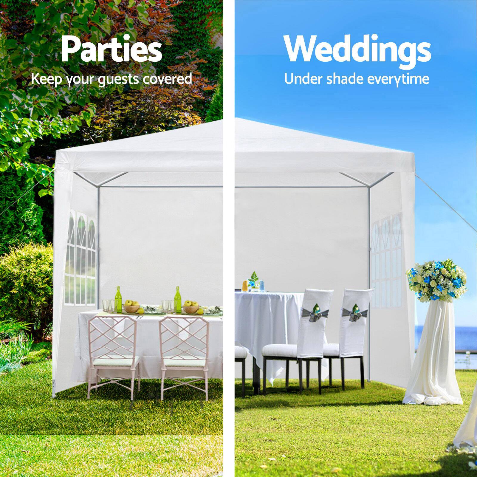 Parties  
Keep your guests covered  

Weddings  
Under shade everytime
