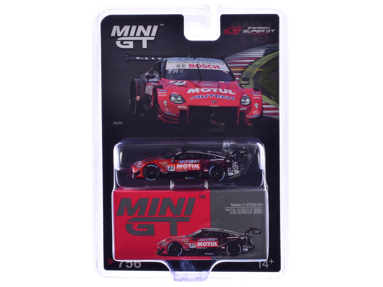 MINI GT  
AUTOBACS SUPER GT  
Nissan Z GT500 #23  
MOTUL AUTOTECH  
2023 SUPER GT Z SERIES  
NISMO G.T  
AUTECH  
MOTUL  
BOSCH  
TAMA D  
CGTA  
J  
Nissan  
GT500