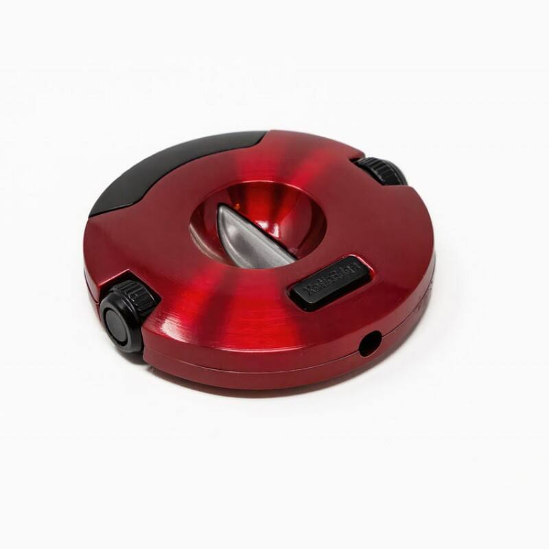Left. Prestige - XoticEdge Xceed V-Cut Cigar Cutter (Red) - Pearl Red & Black Two Tone Finish.