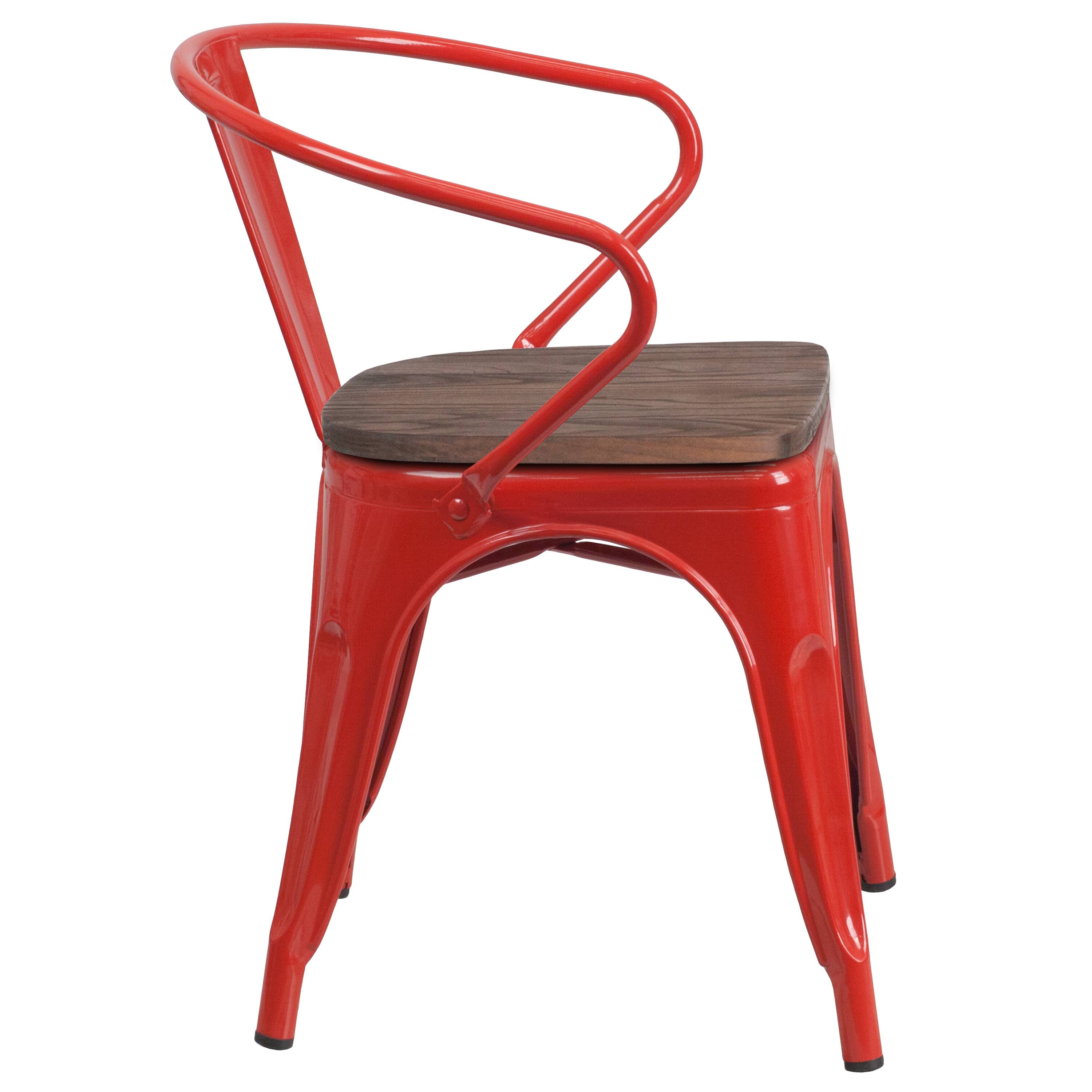 Alt View 4. Emma + Oliver - Metal Chair with Wood Seat and Arms - Red.