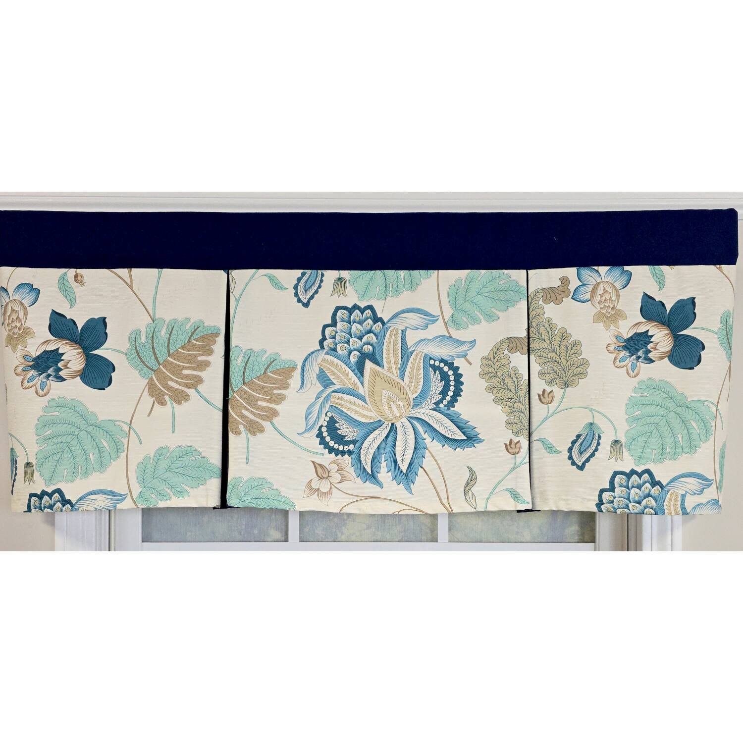 Left. RLF Home - RLF Home 100% Cotton Samanta Pleated  Unlined Windows Rod Pocket Valance 50" x 17"  Blue - Blue.