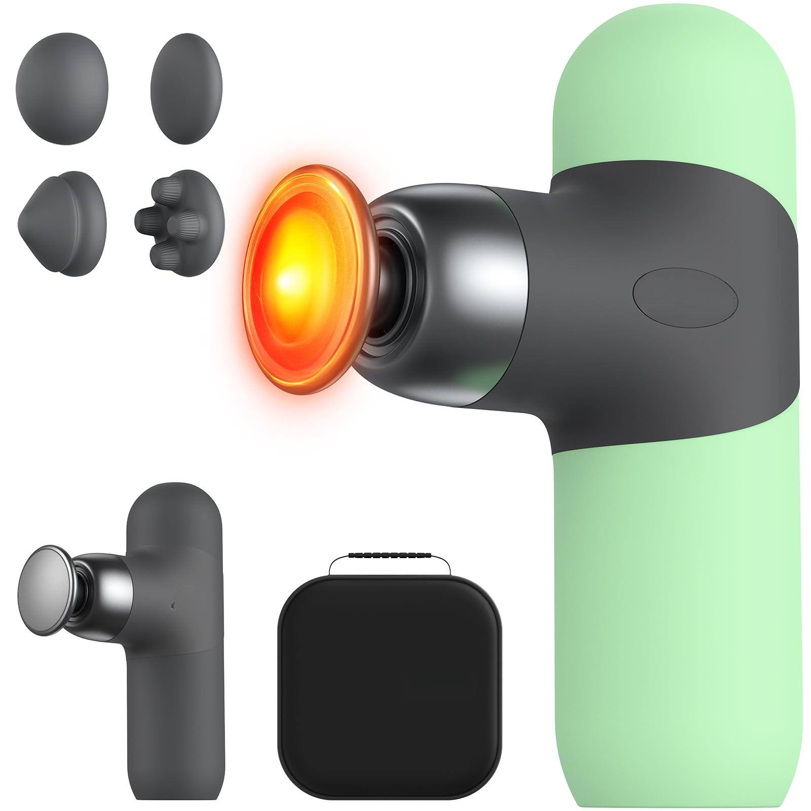 Live At Space - Heated Mini Massage Gun 46℃ Deep Tissue 3000RPM 4 Speeds Color Sleeves Travel Grey - 642146674044