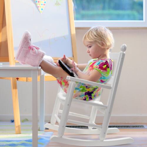 Alt View 9. Winado - 24in Wooden Child's Rocking Chair, All Weather Small Wooden Rocking Chair Patio Rocker for Indoor Garden Yard Balcony - White.