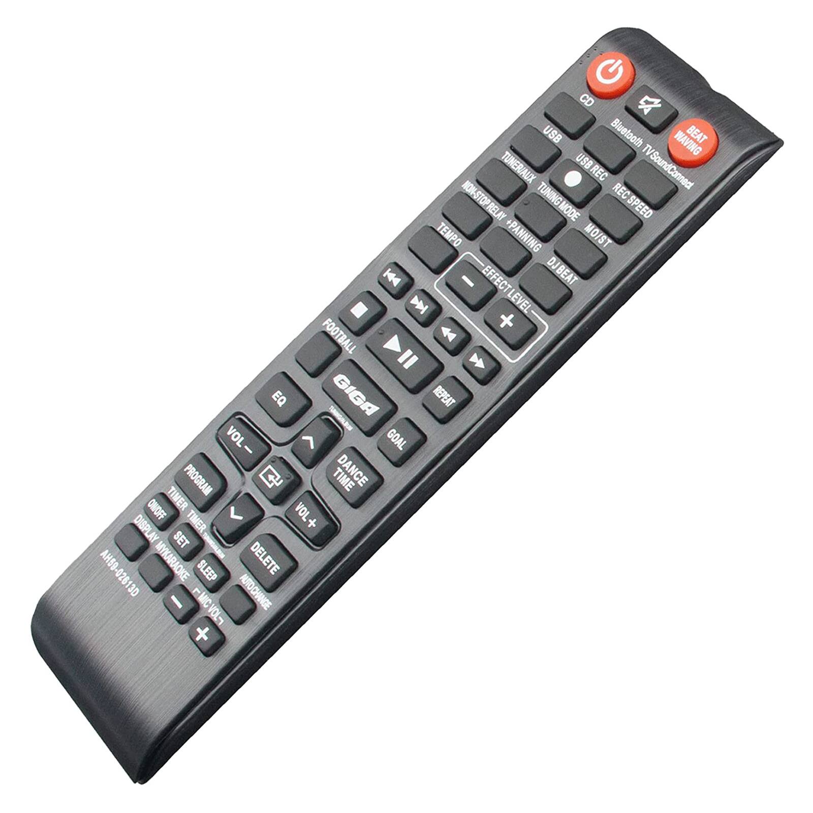 CD * USB Bluetooth WAVING BEAT TV TUNERIAUX USB TVSoundConnect REC REC NON-STOP RELAY TUNING MODE MODE SPEED TEMPO + PANNING MOIST DJ K - EFFECT BEAT DN LEVEL 44 + FOOTBALL " 5 EQ I GIGA REPEAT VOL > GOAL - PROGRAM TIME DANCE OWOFF TIMER VOL DISPLAY TIMER + NY SET AHS9 AHS9-02613D MYKARAOKE SLEEP DELETE 026130 130 AUTOCHANGE T0 +