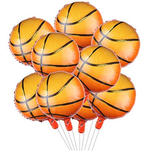 Front. DORLUKFU - 10pcs Basketball Balloons 18inch Basketball Birthday Decorations Aluminum Foil Sports Mylar Balloons Basketball Party - Basketball.