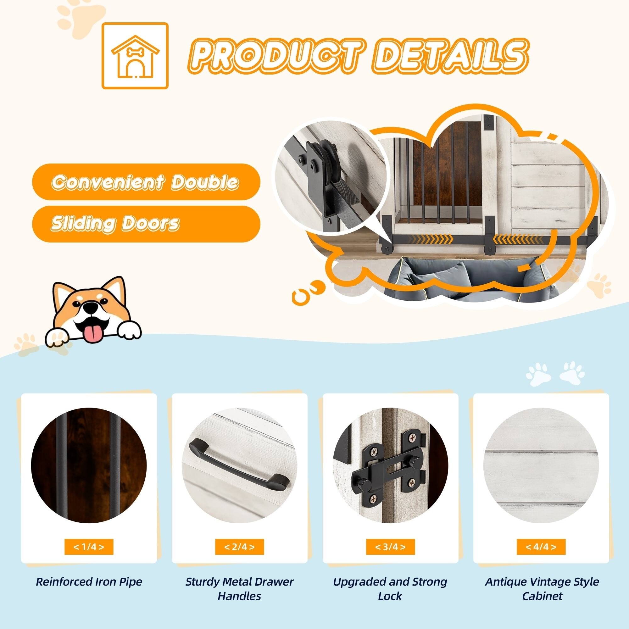 PRODUCT DETAILS

Convenient Double Sliding Doors

1/4 Reinforced Iron Pipe
2/4 Sturdy Metal Drawer Handles
3/4 Upgraded and Strong Lock
4/4 Antique Vintage Style Cabinet