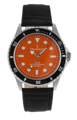 Peugeot - Men's 42mm Stationary Sport Bezel Watch with Canvas Strap - Orange