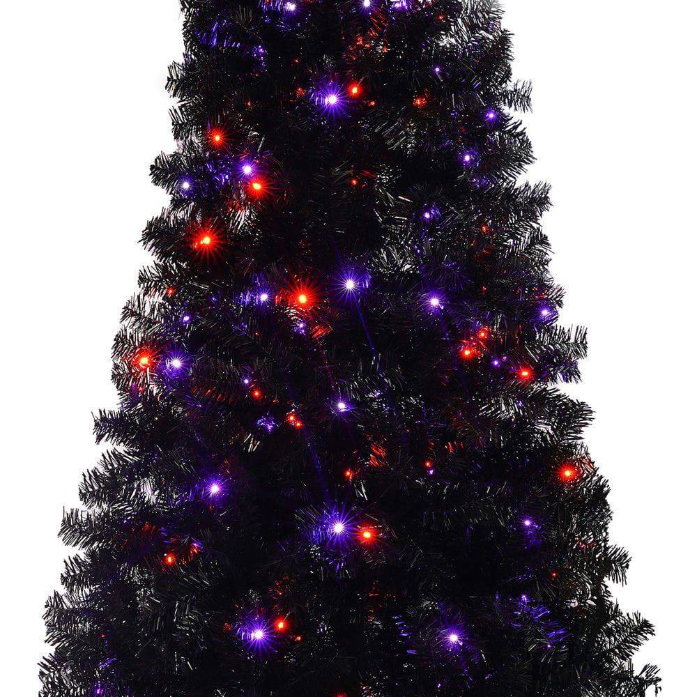 Back. Resenkos - 6ft Pre-Lit Artificial Christmas Tree, Features a Unique Curved Shape and 900 Lush Branch Tips, Black - Black.