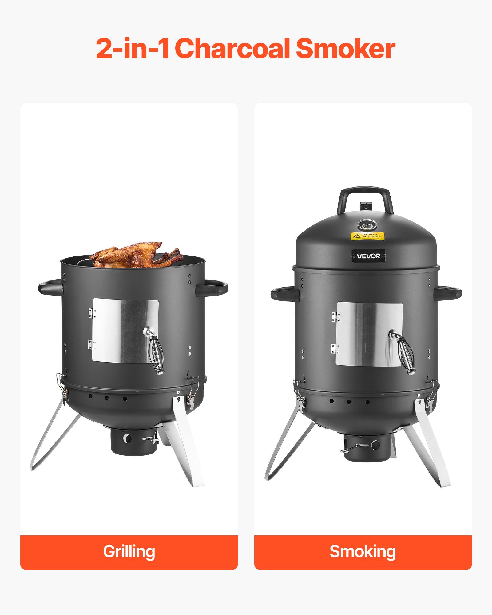 2-in-1 Charcoal Smoker

Grilling

Smoking