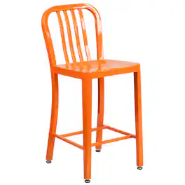 Emma + Oliver - Commercial Grade 24"H Colorful Metal Indoor-Outdoor Vertical Slat Counter Stool - Orange