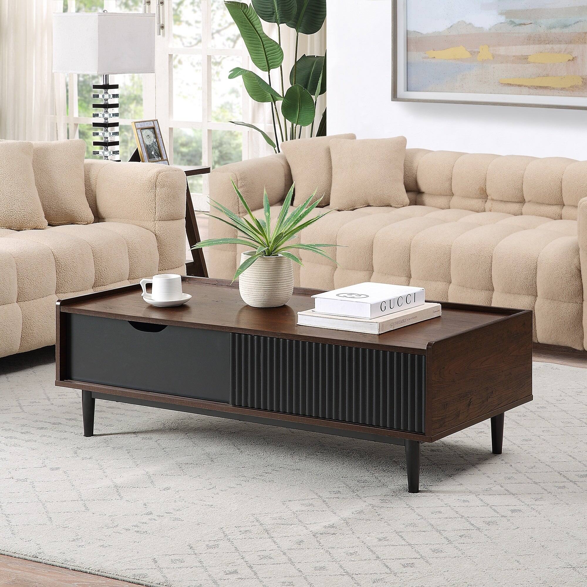 Back. Manhattan Comfort - Duane Mid-Century Modern 2-Piece Coffee Table & End Table Set - Black.