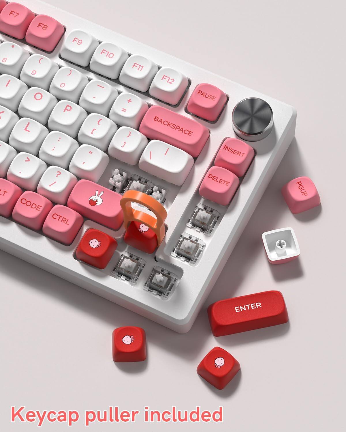 F7 F8 F9 + 8 ( 9 ) I O O L P L : ; > e ? T CODE CTRL F10 F11 F12 - - + PAUSE = { [ } BACKSPACE ] d I I INSERT DELETE PGUP ENTER

Keycap puller included