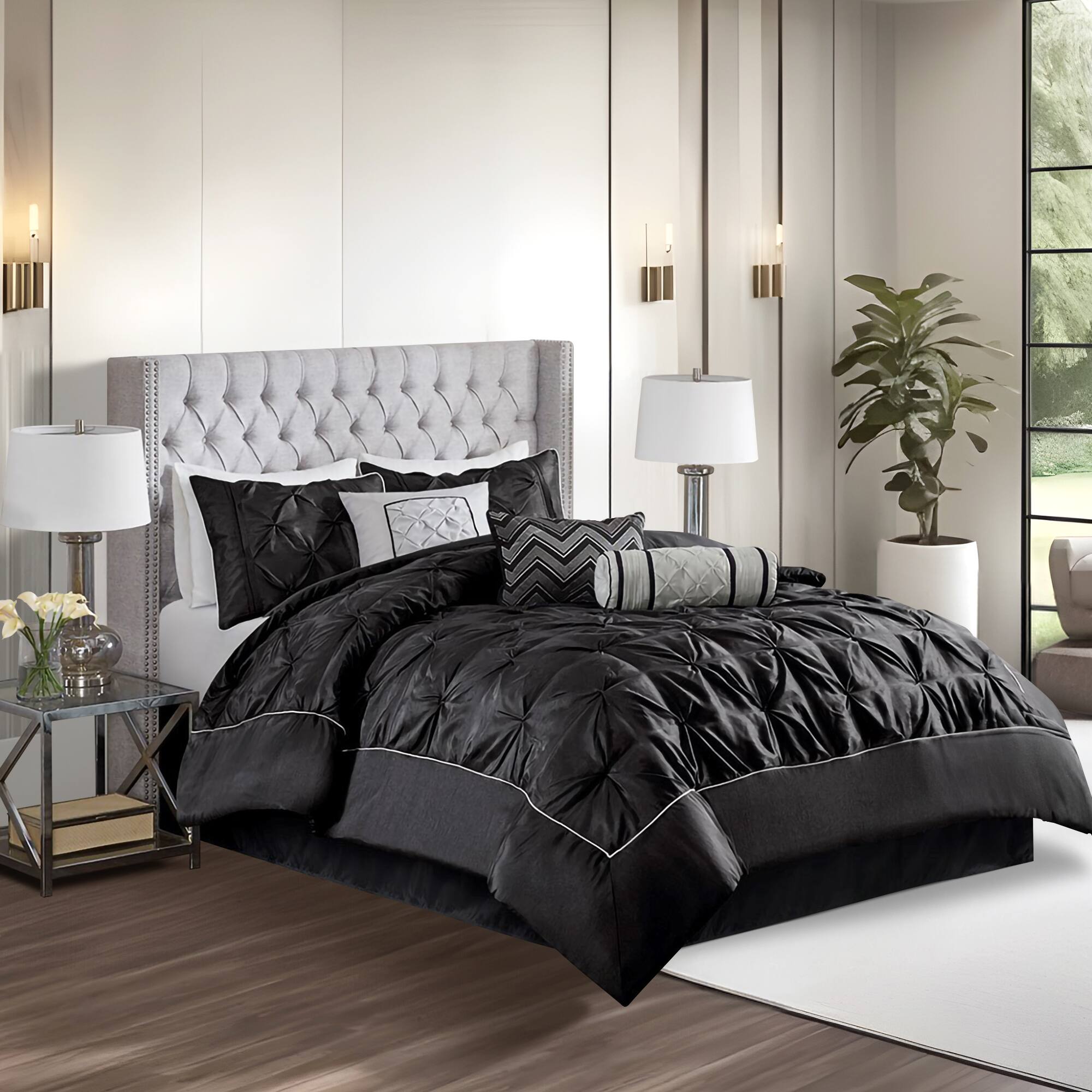 Alt View 4. Gracie Mills - Gracie Mills Shelby 7-Piece Padded Comforter Set - Black.