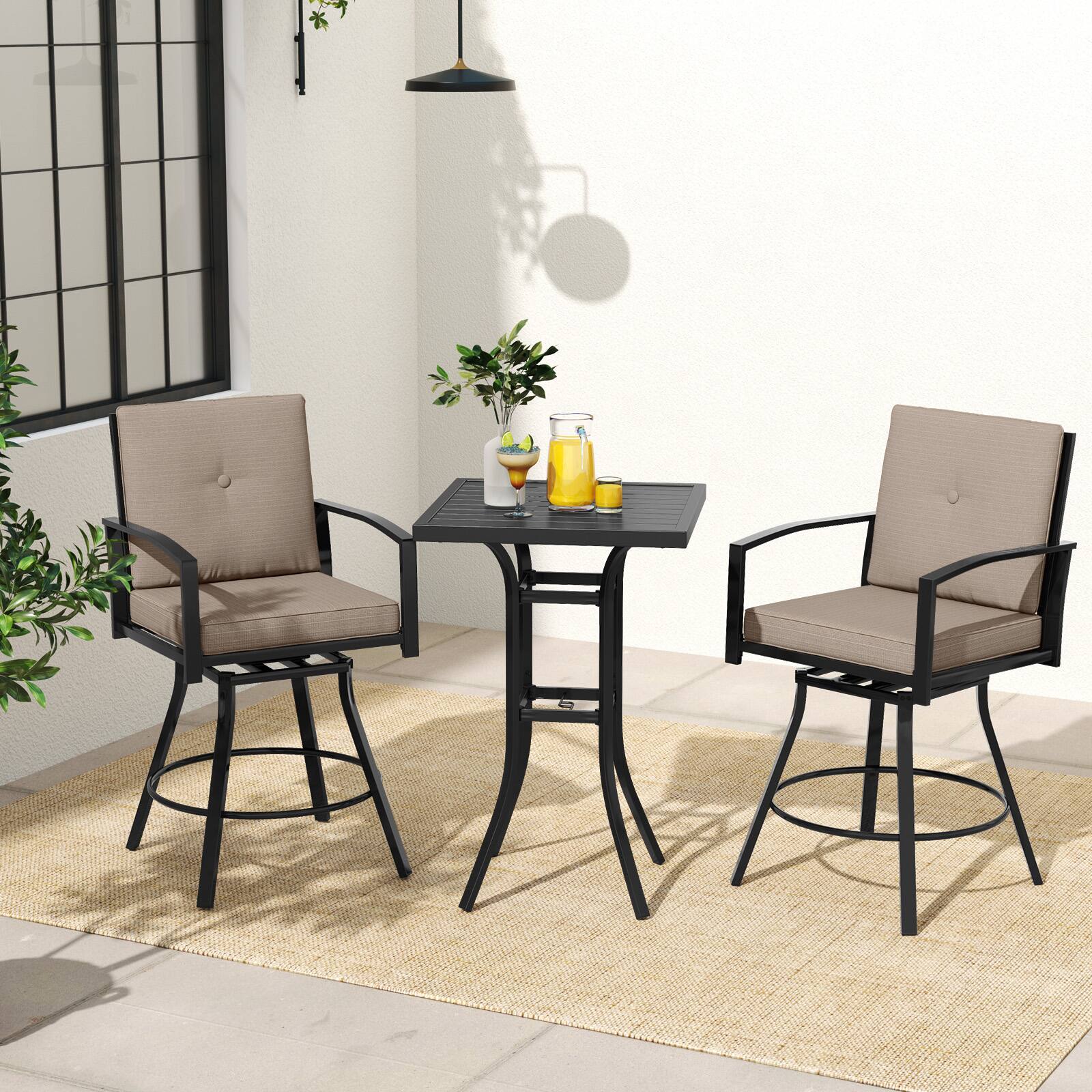 Alt View 4. Costway - Costway 25" Outdoor Bar Table, Square Patio Dining Table with 1.57" Umbrella Hole for Lawn - Black.