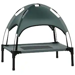 Pawhut - Elevated Dog Bed with Removable Canopy, Outdoor Dog Cot with UV Protection Canopy Shade, 24 inch Pet Bed for Camping - Gray