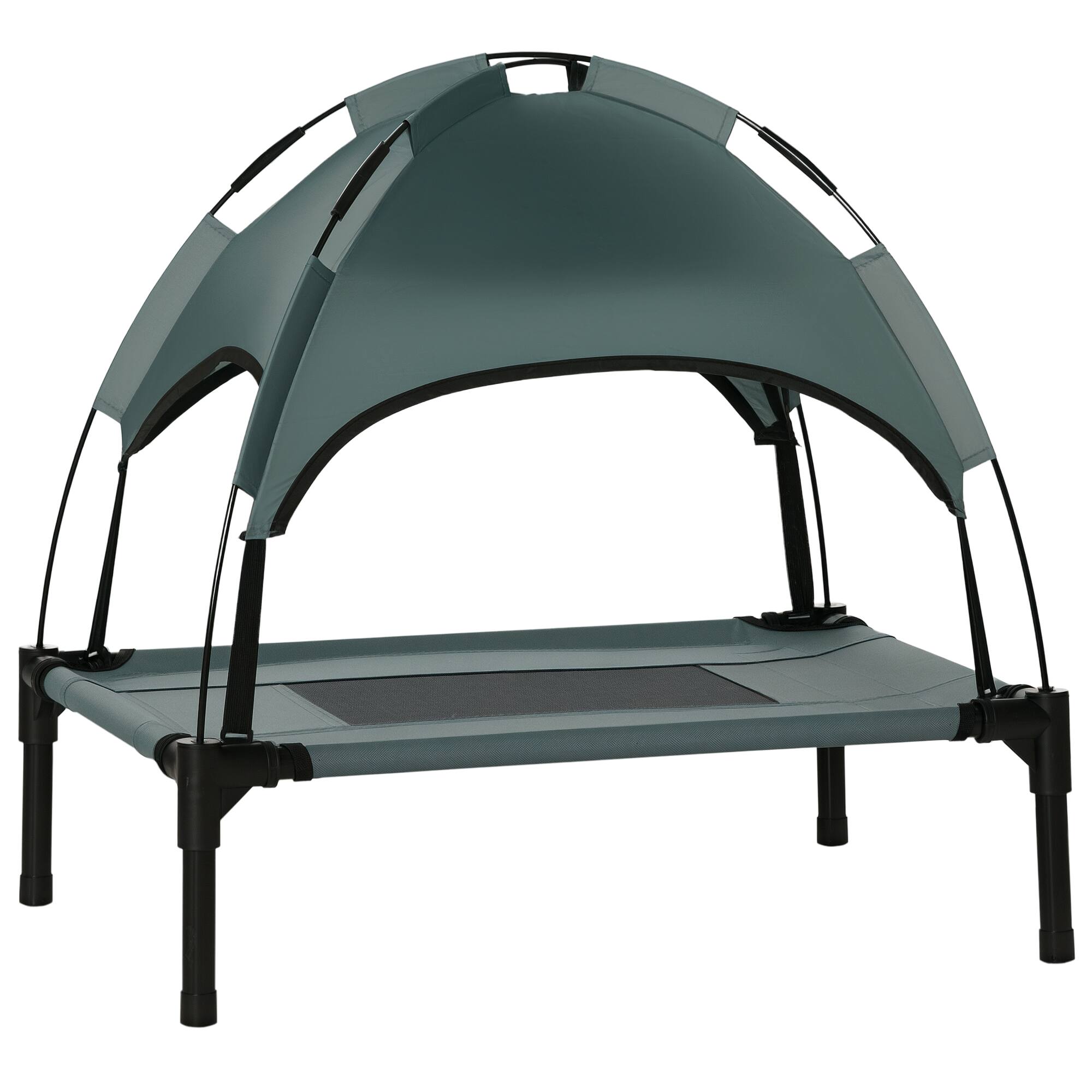 Alt View 2. Siljoy - Elevated Outdoor Dog Cot with Canopy, Breathable Mesh Bed Frame for Small Dogs, Portable with Bag - Grey.