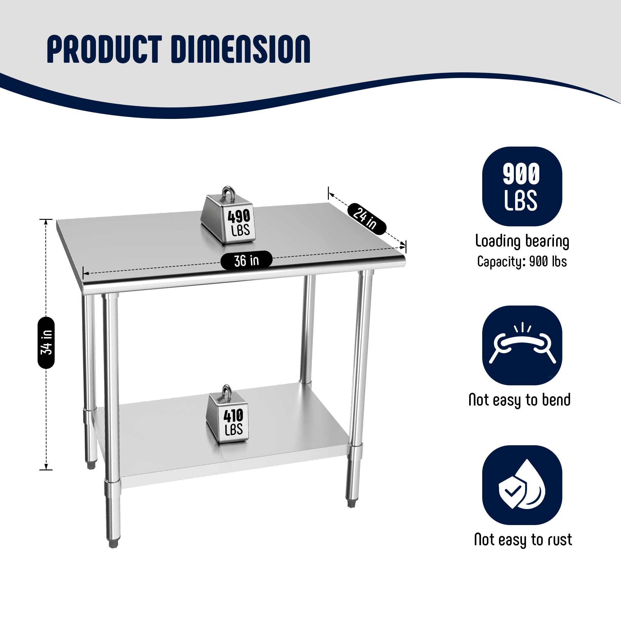 PRODUCT DIMENSION  
490 LBS  
36 in x 24 in  
900 LBS Loading bearing Capacity: 900 lbs  
34 in  
410 LBS  
Not easy to bend  
Not easy to rust