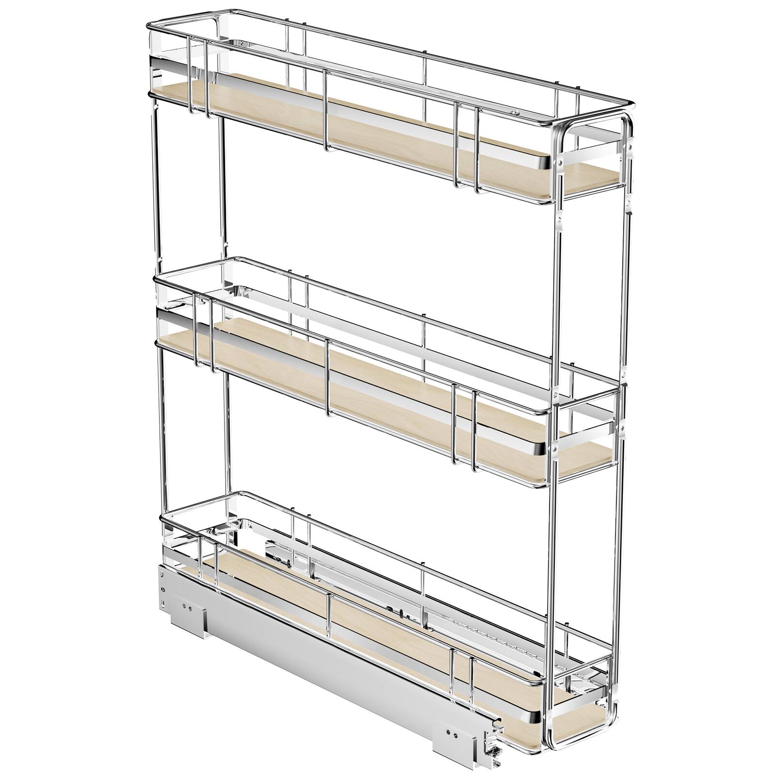 Front. LOVMOR - 3-Tier Pull Out Cabinet Organizer Spice Rack for Narrow Cabinet 6in W x 20½in D Slide Out Wood Shelves Storage Kitchen - Silver.