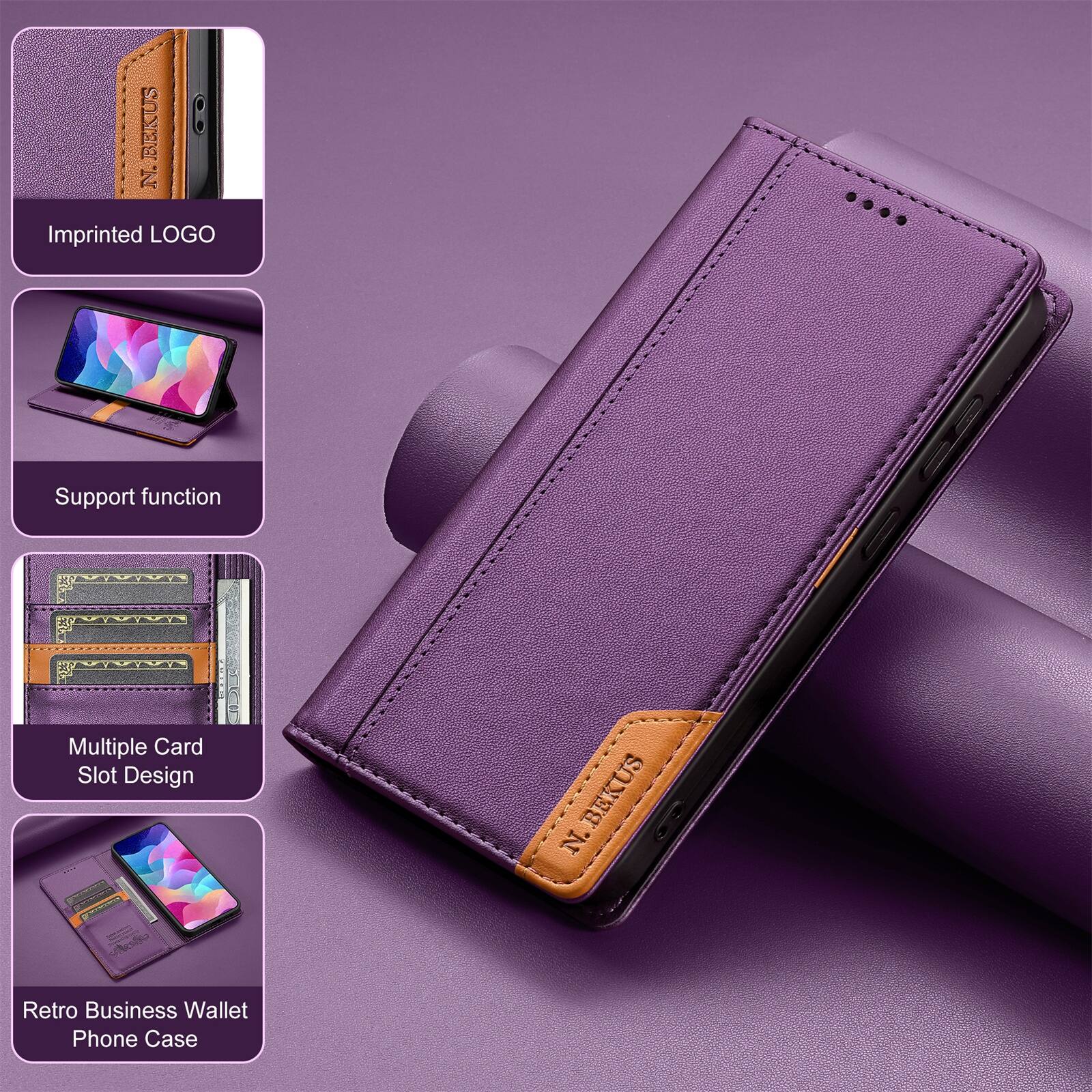 BEKUS: N. Imprinted LOGO .... Support function Multiple Card Slot Design BEKUS N. Retro Business Wallet Phone Case