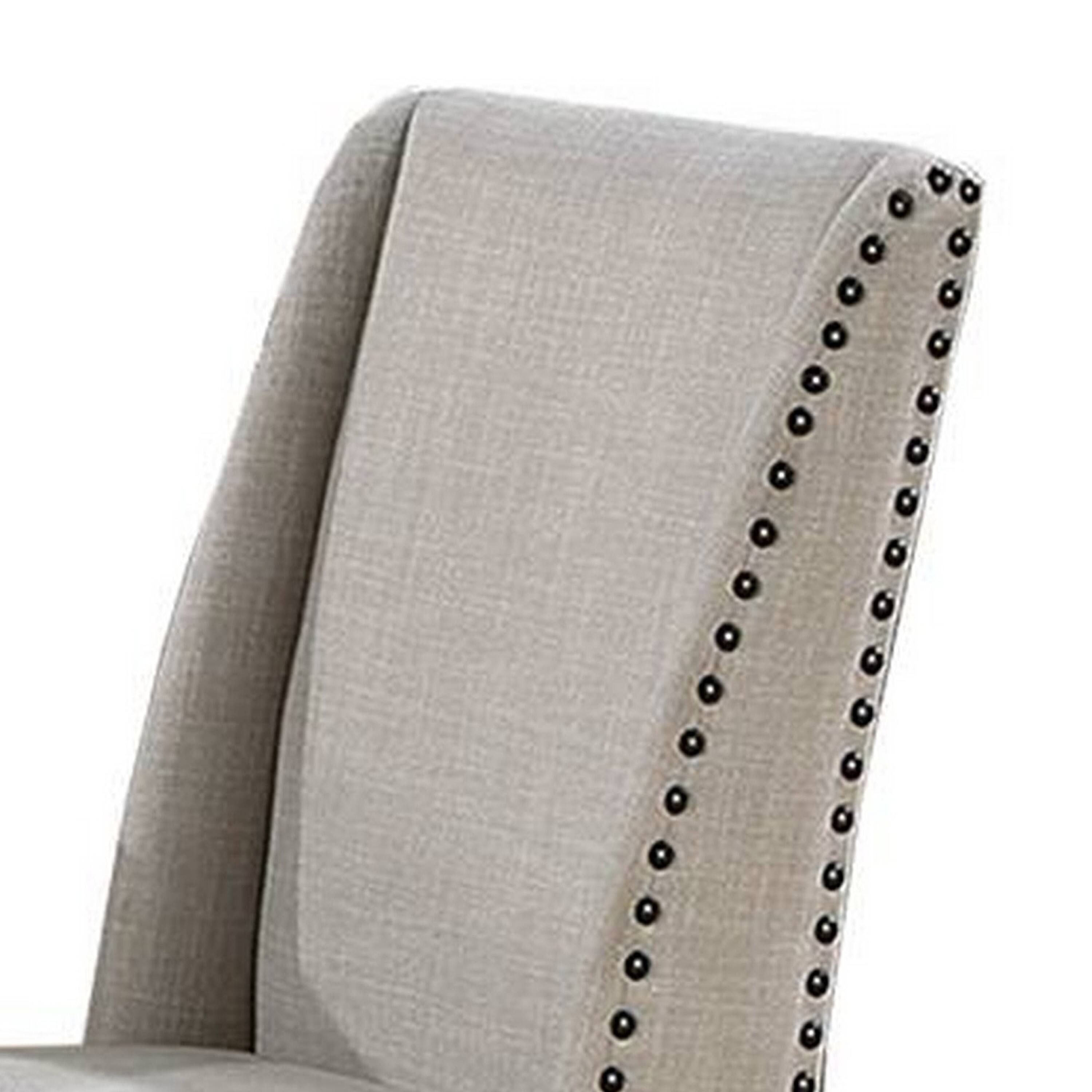 Alt View 2. Manhattan Lane - Alex Dining Side Chair Set of 2, Wingback, Nailhead Brown Wood, Beige - Oak Brown, Beige, Bronze.