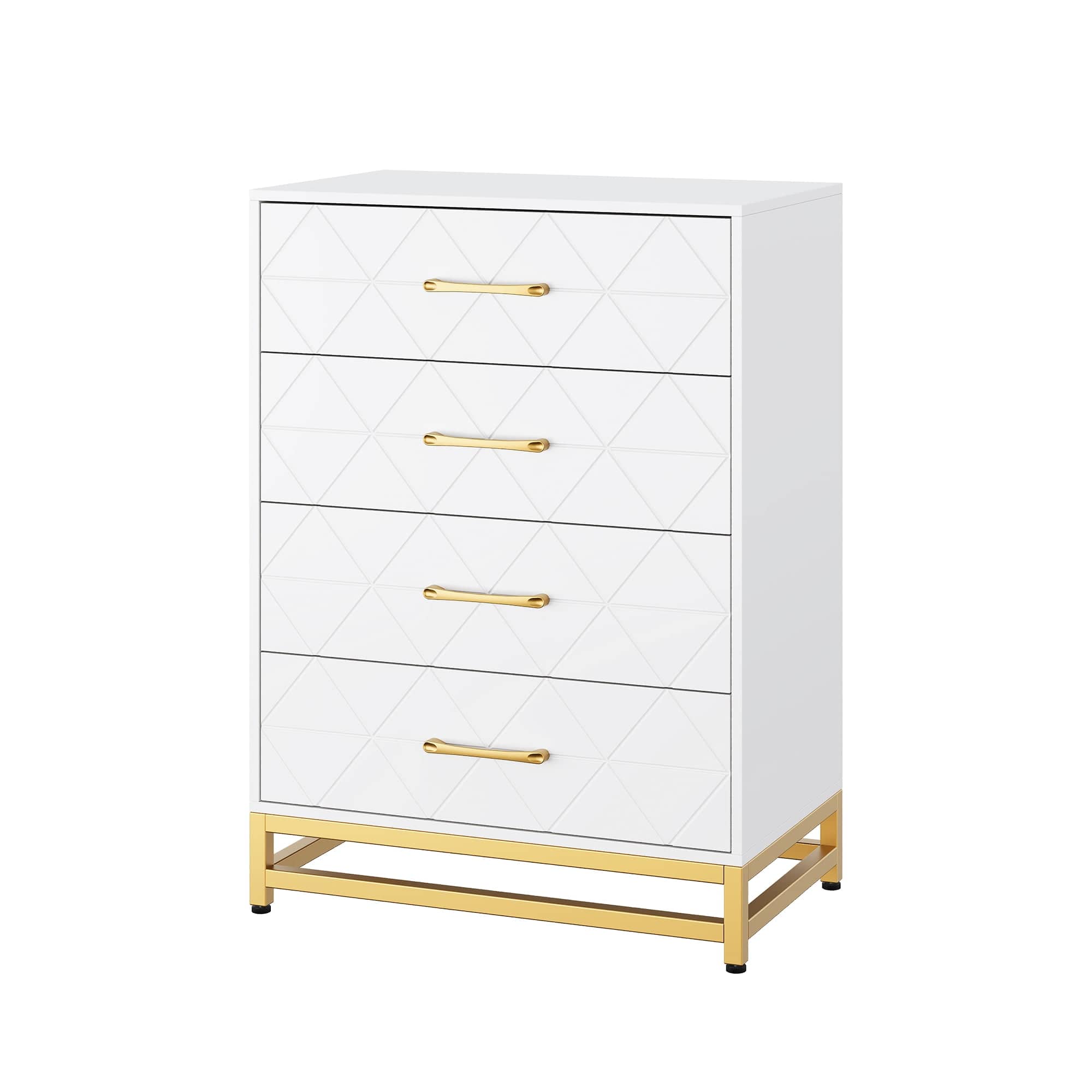 Babevy - Storage Cabinet Storage Cabinet 4 Drawer Triangle Pattern Chestfor Living Room, Hallway, Entryway - White