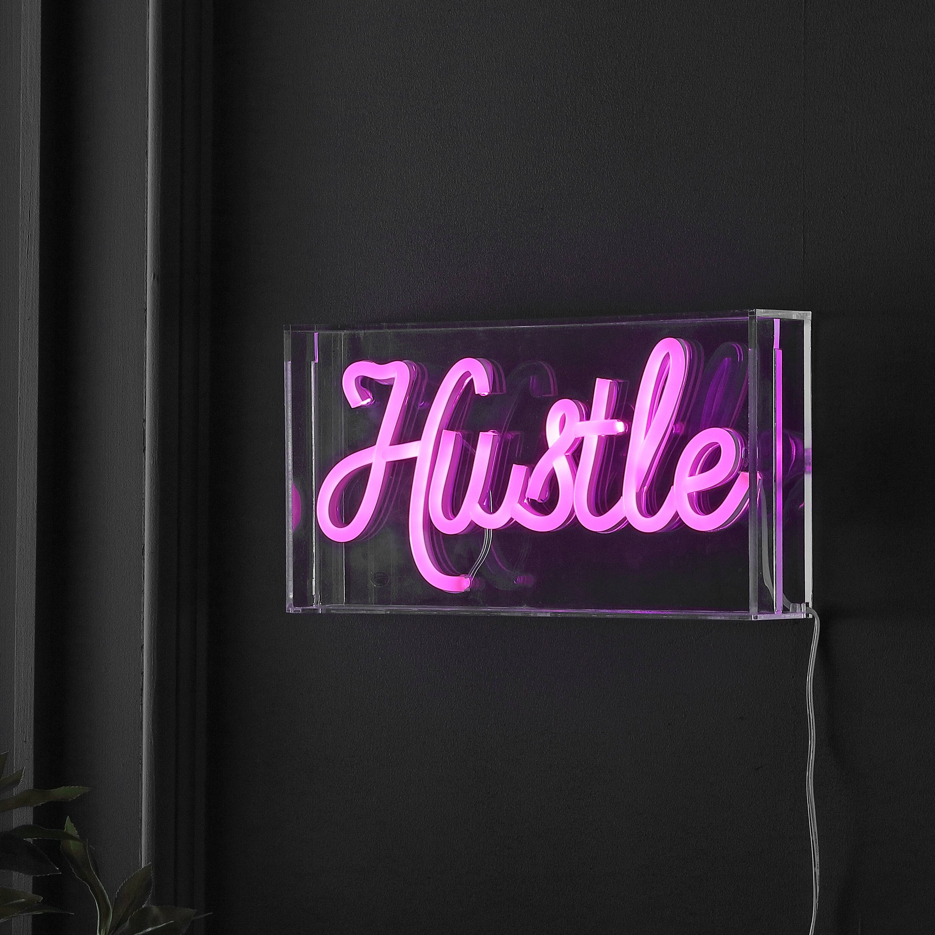 Alt View 5. Jonathan Y - Hustle 11.88" X 5.88" Contemporary Glam Acrylic Box USB Operated LED Neon Light, Pink - Pink.
