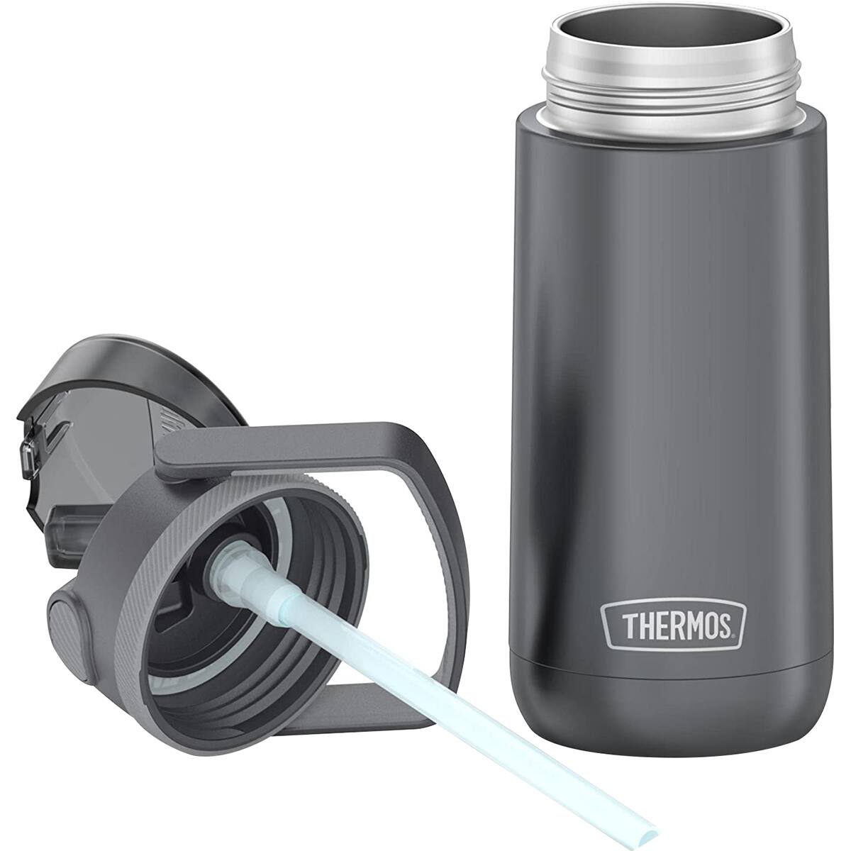 Alt View 4. Thermos - Thermos Kids 14 oz. Funtainer Insulated Stainless Steel Water Bottle - Gray - Gray.