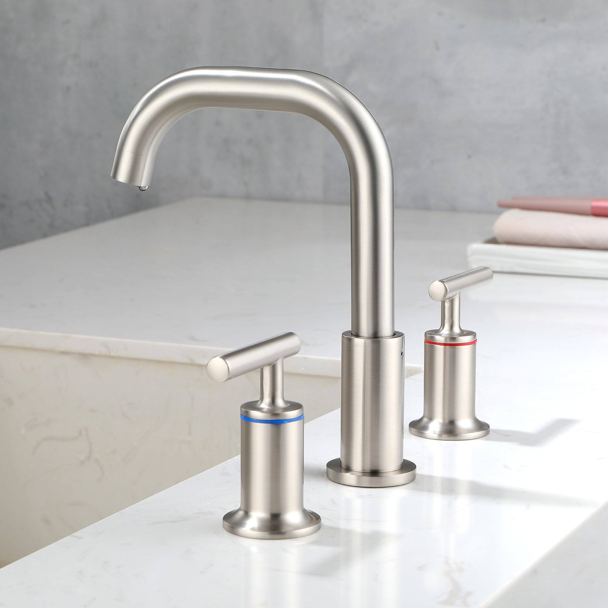 Alt View 9. Boyel Living - 8 in Widespread Double Handle 1.2 GPM Bathroom Faucet with Quick Connect Hose and Water Supply Hose in Brushed Nickel - Brushed Nickel.