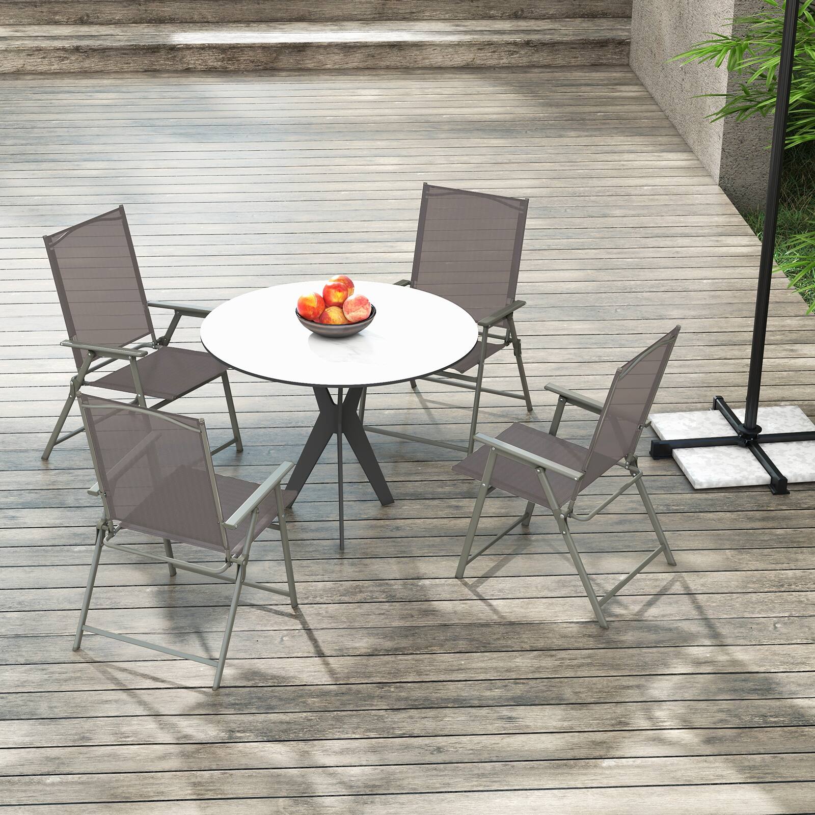 Alt View 1. Gymax - Gymax 4PCS Patio Portable Metal Folding Chairs Dining Chair Set Poolside Garden - Grey.