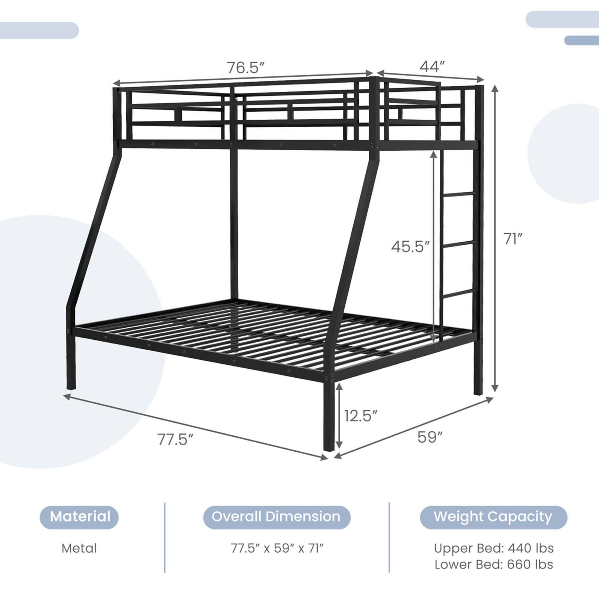 Alt View 2. Costway - Costway Twin Over Full Metal Bunk Bed with Integrated Ladder Full-length Guardrail - Black.
