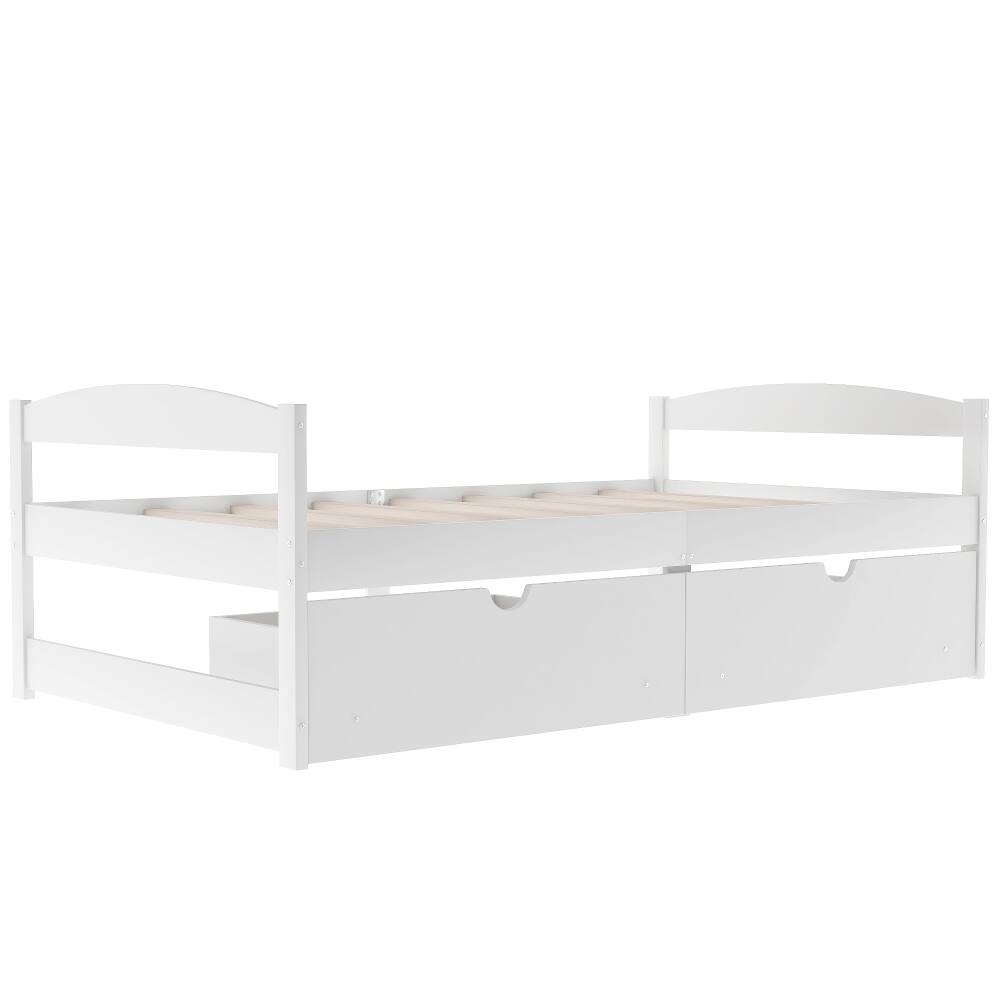 Alt View 4. Loheer - Loheer Twin Platform Bed White Pine Wood with 2 Storage Drawers - White.