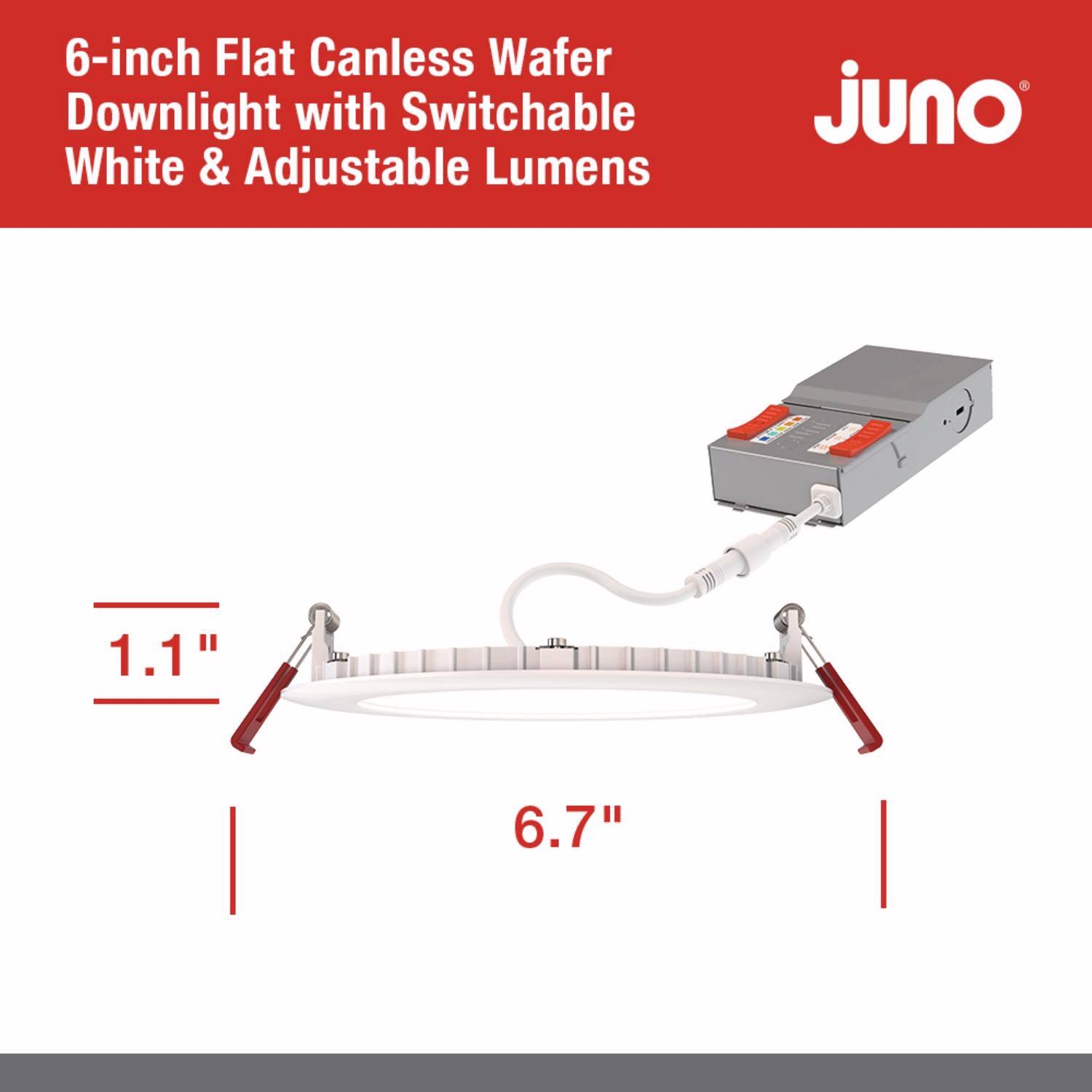 6-inch Flat Canless Wafer Downlight with Switchable White & Adjustable Lumens

1.1"  
6.7"
