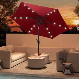 Costway - 7.5 ft Solar Powered Patio Umbrella with LED Lights Push Button Tilt Crank Handle - Red
