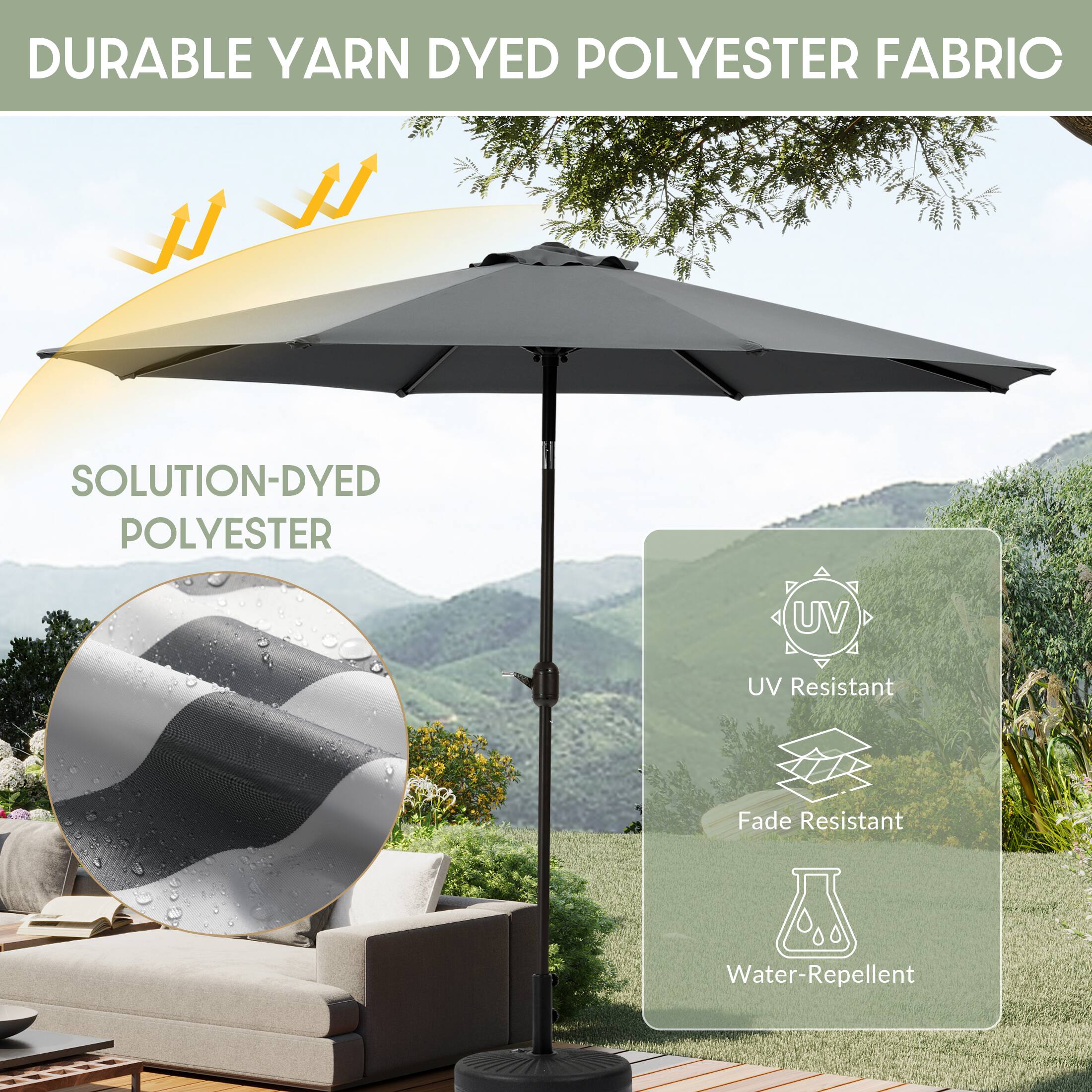 DURABLE YARN DYED POLYESTER FABRIC  
SOLUTION-DYED POLYESTER  
UV Resistant  
Fade Resistant  
Water-Repellent