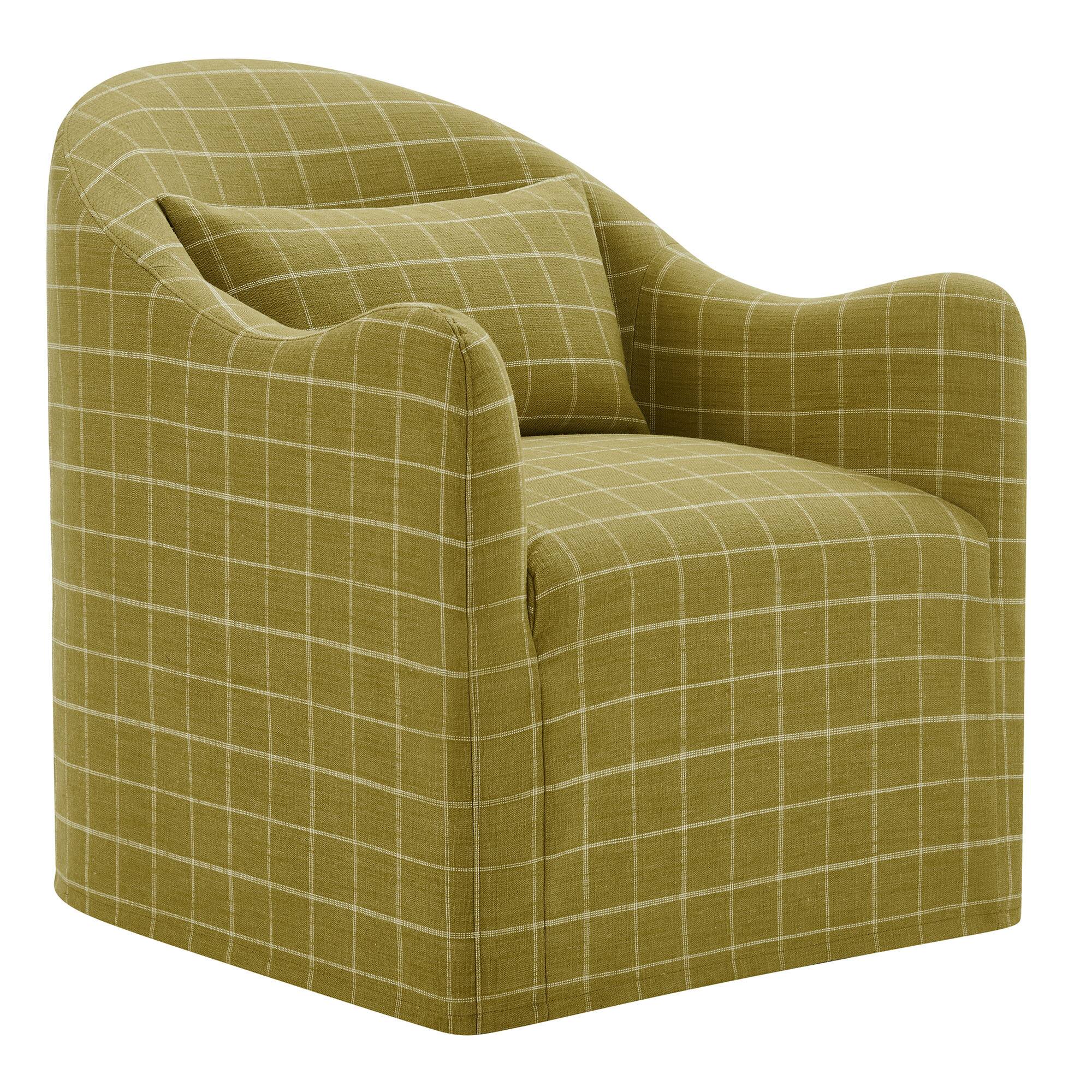 Angle. Modway - Bardot Linen Blend Accent Chair by Modway - Artichoke Windowpane Check.