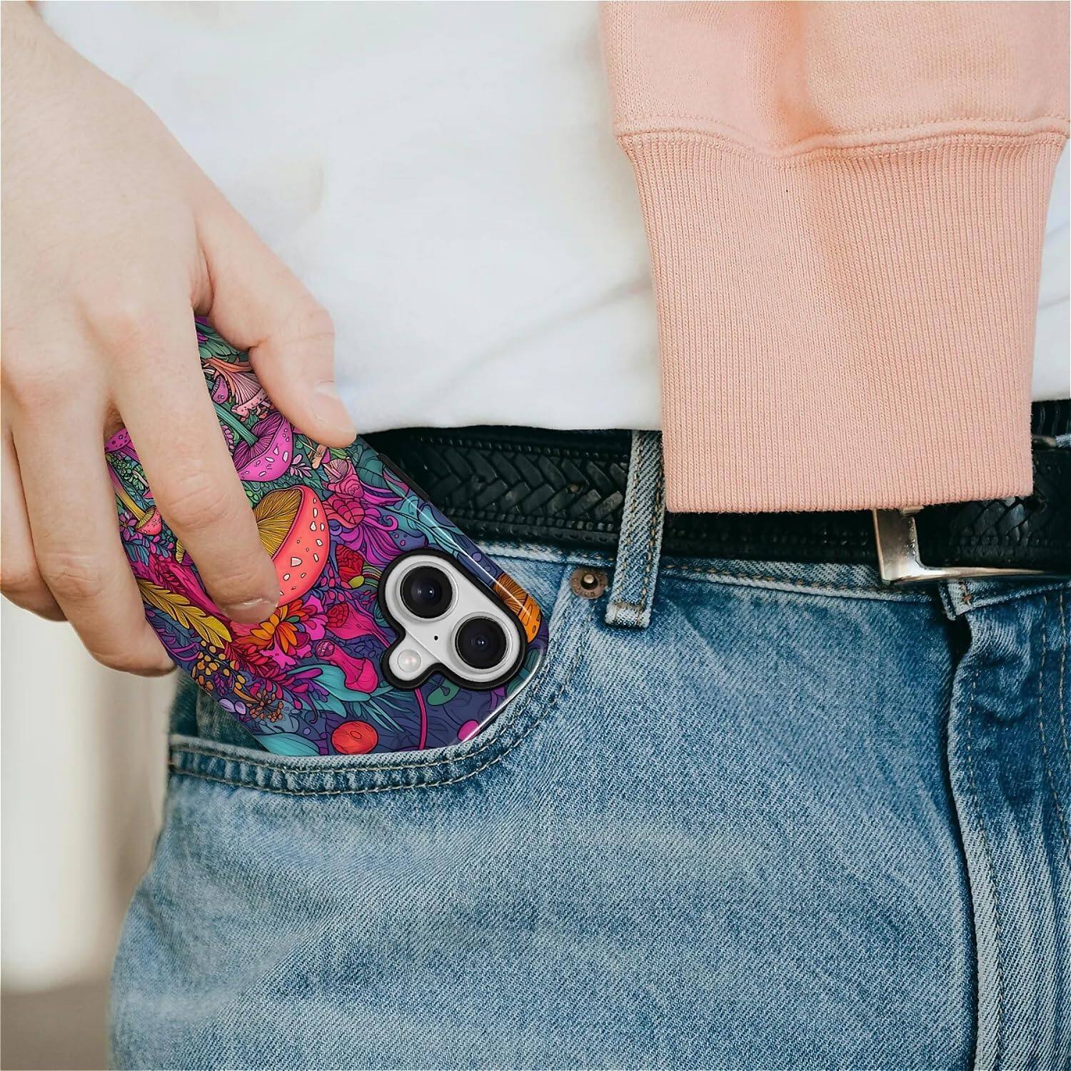 Alt View 6. Finnhomy - Smartphone Case for iPhone 17 Military Grade Dual Layer Protection Anti Slip Grip - Psychedelic Mushrooms.