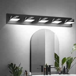 VEVOR - 5-Light LED Modern Vanity Light Fixtures, 33.46-Inch, Finish Bathroom Wall Lighting Fixture Over Mirror - Black