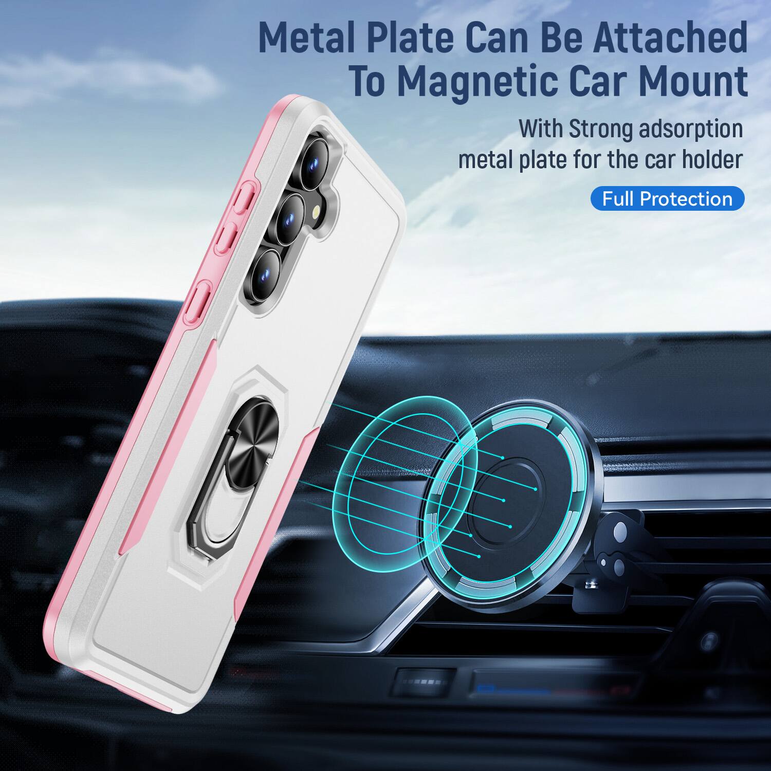 Metal Plate Can Be Attached To Magnetic Car Mount  
With Strong adsorption metal plate for the car holder  
Full Protection