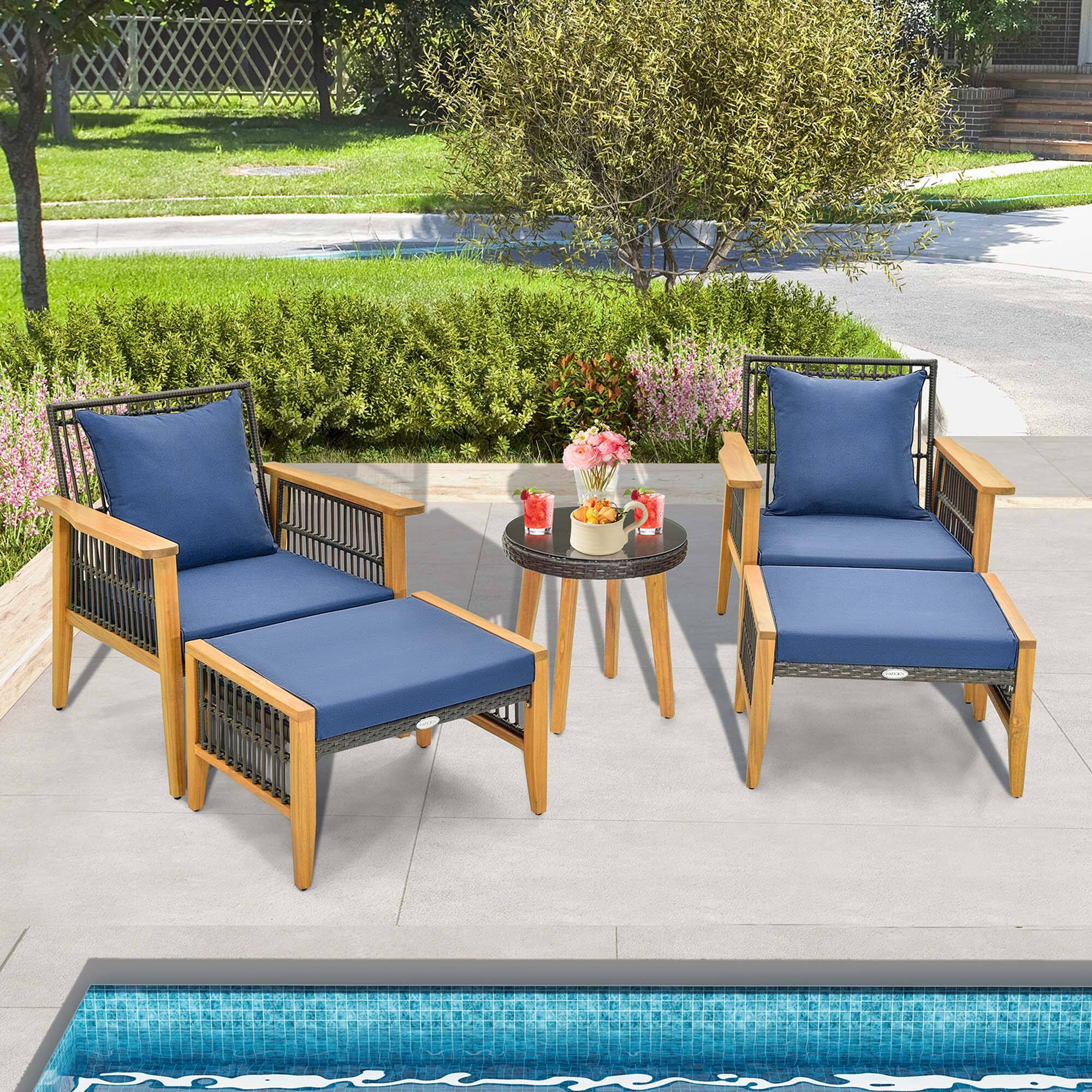 Alt View 1. Costway - Costway 5 Piece Patio Furniture Set Wicker Chair Set with Coffee Table & 2 Ottomans - Mix Brown,Navy.