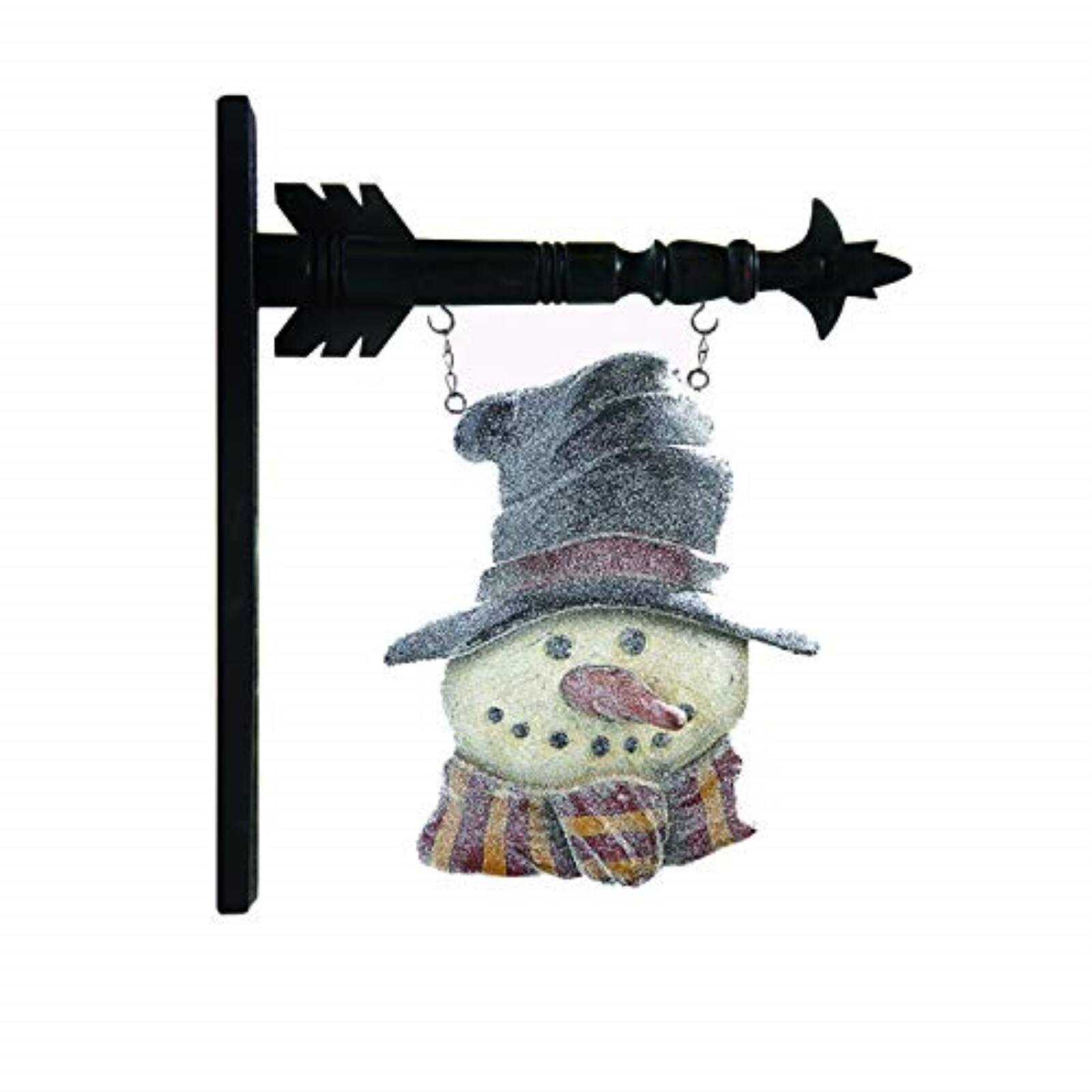Angle. K&K Interiors - K&K Interiors Resin Glitter Snowman in Top Hat Arrow Replacement Sign 14 inch - Arrow Sold Separately - White.