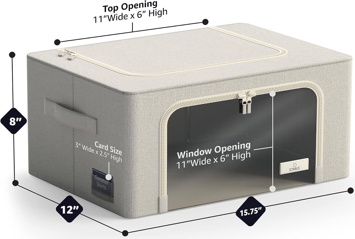 Top Opening  
11" Wide x 6" High  

Window Opening  
11" Wide x 6" High  

Card Size  
3" Wide x 2.5" High  

Summer Shirts  

12"  
8"  
15.75"