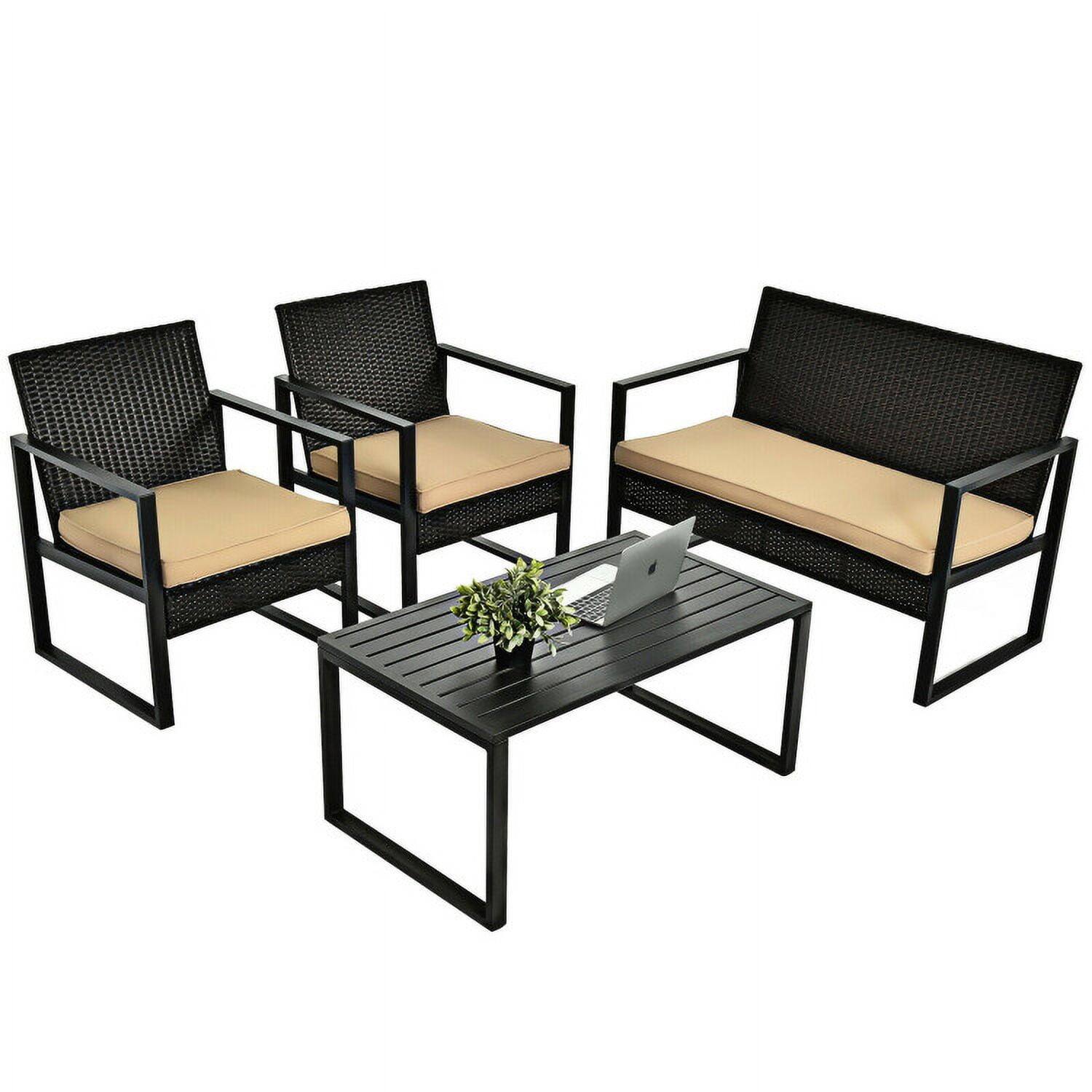 Left. Kadyn - 4 Pieces Patio Rattan Furniture Set, Outdoor Furniture Garden Conversation Bistro Sets with Seat Cushions - Brown.
